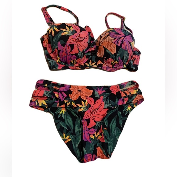 NWOT La Vie en Rose Aqua Tropical Floral Bikini Set - M/M - Picture 1 of 10